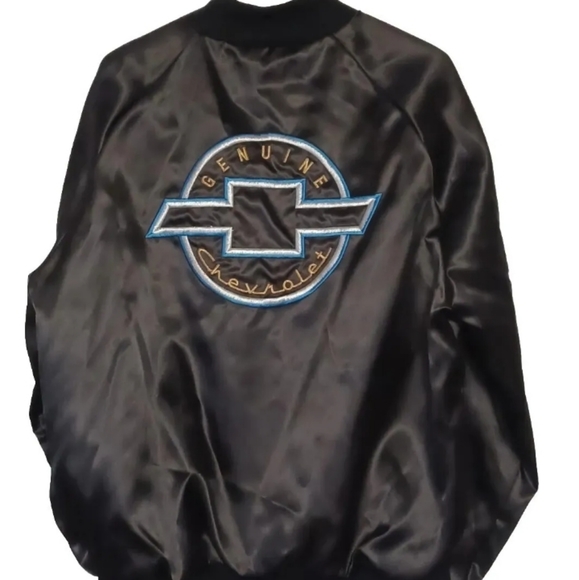 Vintage Genuine Chevrolet Chevy Black Satin Bomber Jacket Size L USA - Picture 1 of 3